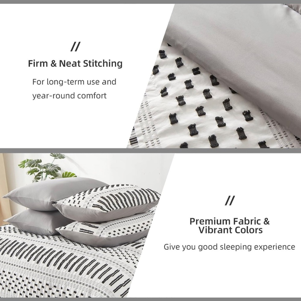 Boho Duvet Set King 3 Piece Black & White Duvet, 2 Pillowcases 104''x90'' - Picture 5 of 5